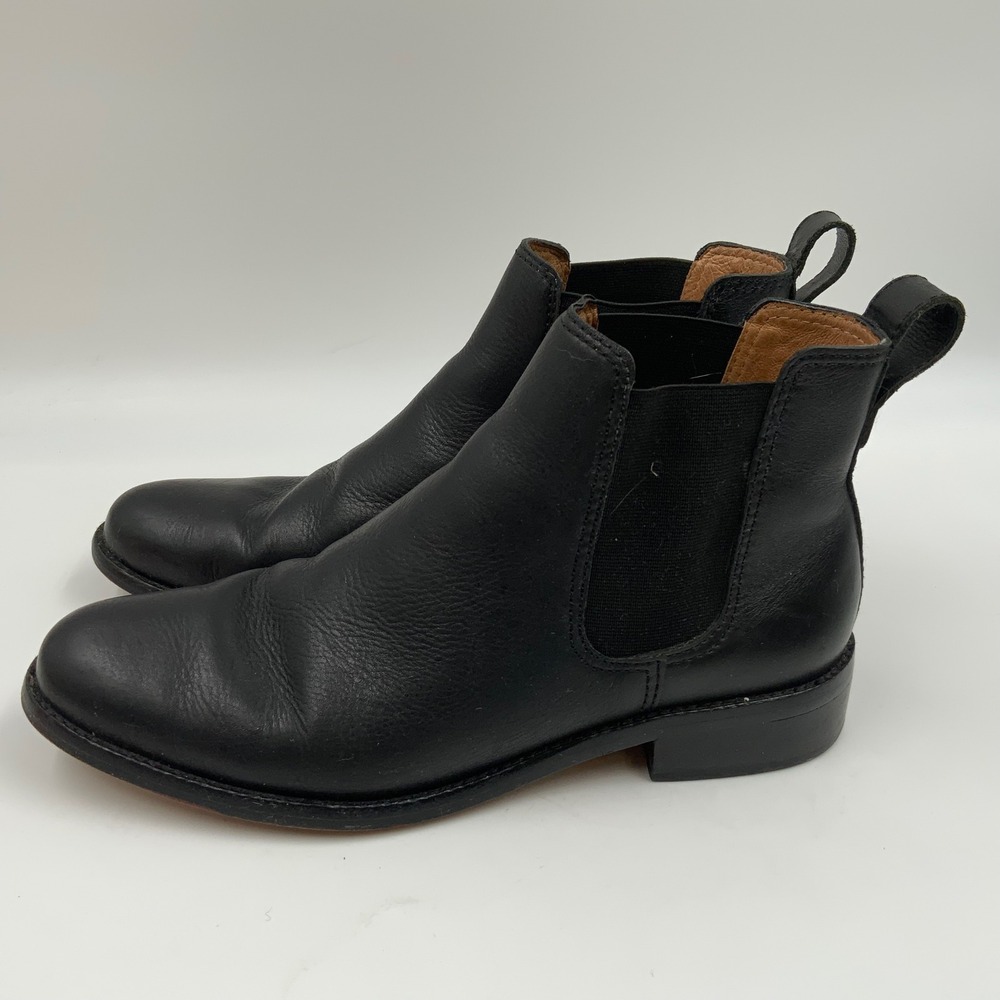 Madewell Black Leather Chelsea Boots Women 8 Almond Toe Ankle Booties - Picture 4 of 8